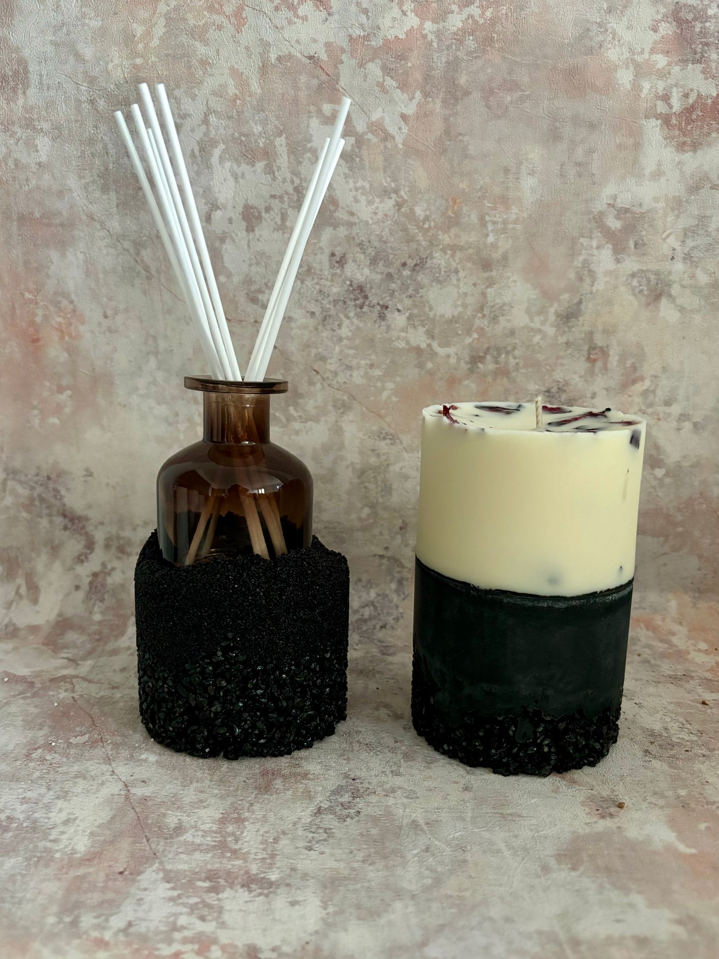 Coffret bougie pierres et béton + diffuseurs + vide poche
